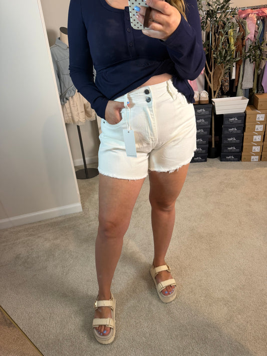 WHITE DENIM ANNIEWEAR MOM SHORTS