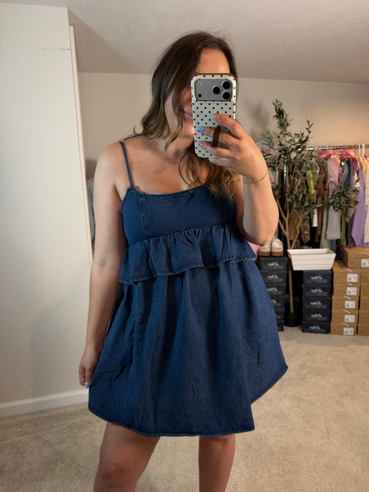 RUFFLED DENIM DRESS