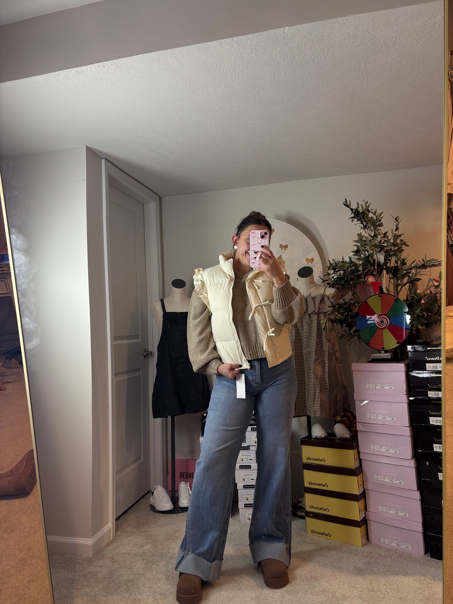 BF DOORBUSTER: CREAM BOW/RUFFLE CROP VEST