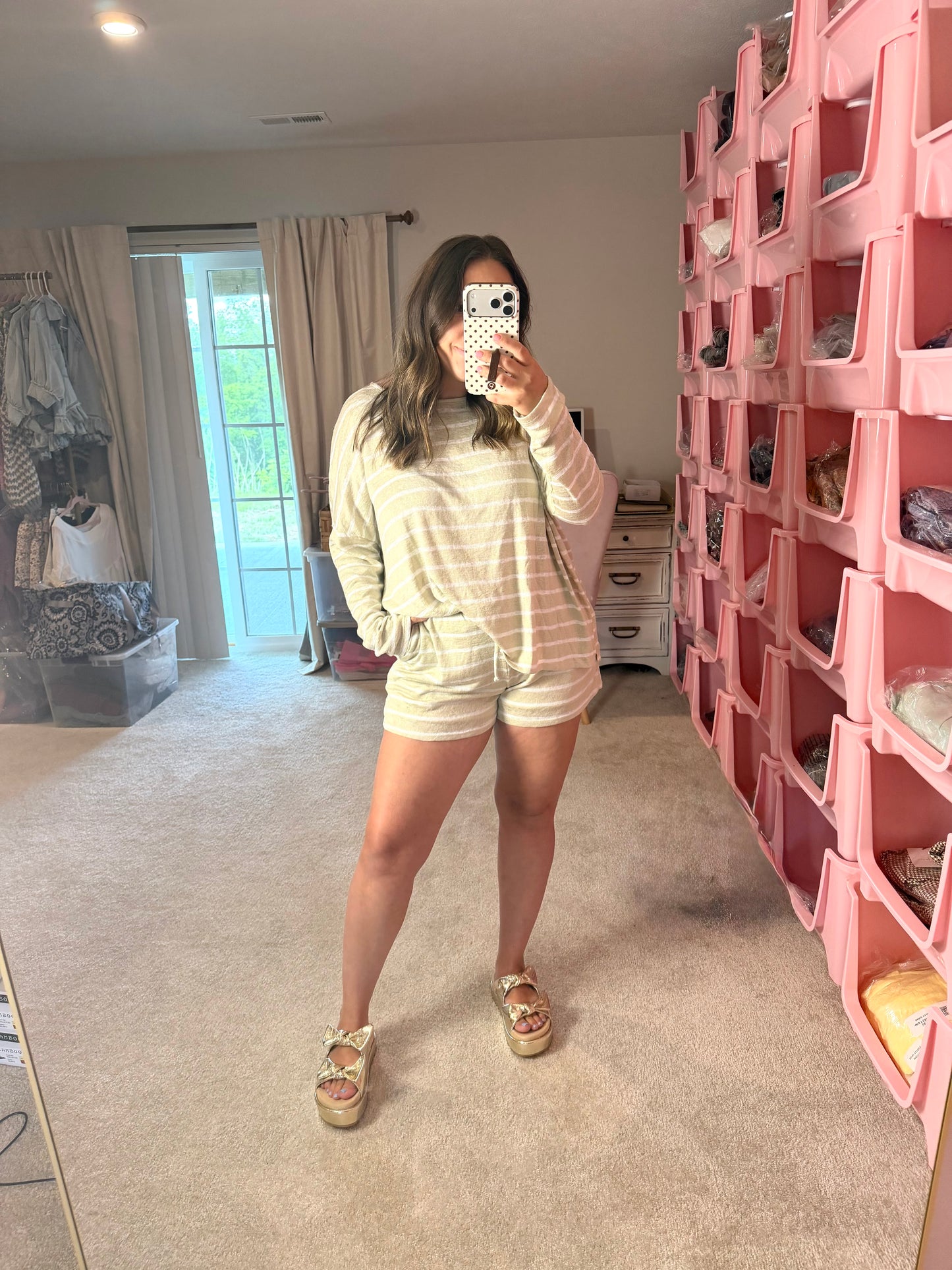 Taupe Striped Lightweight Set