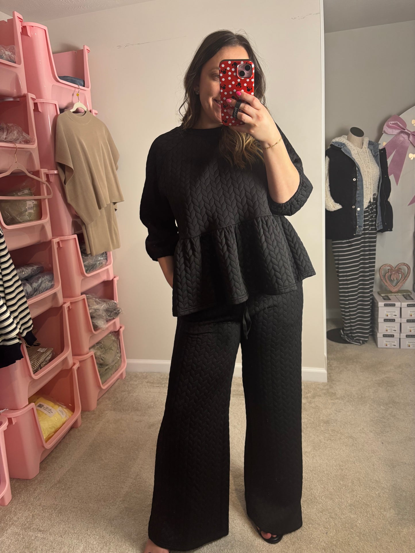 THE EMILEE ~ BLACK QUILTED BABYDOLL SET