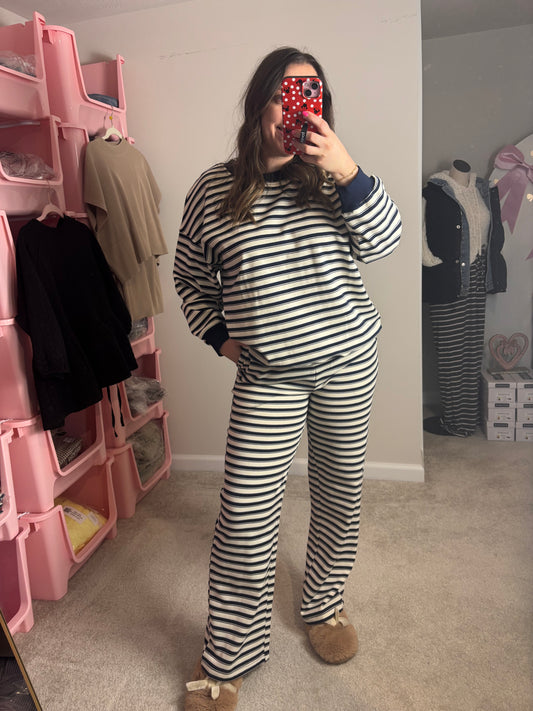 THE MICHELE ~ STRIPED NAVY LOUNGE SET