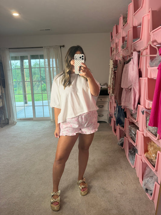 Floral Fleece Ruffle Shorts