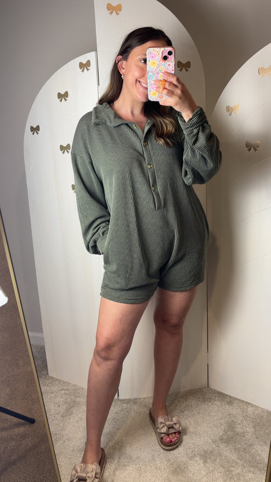Olive Ribbed Romper