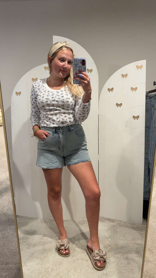 Floral Long Sleeve Waffle Top