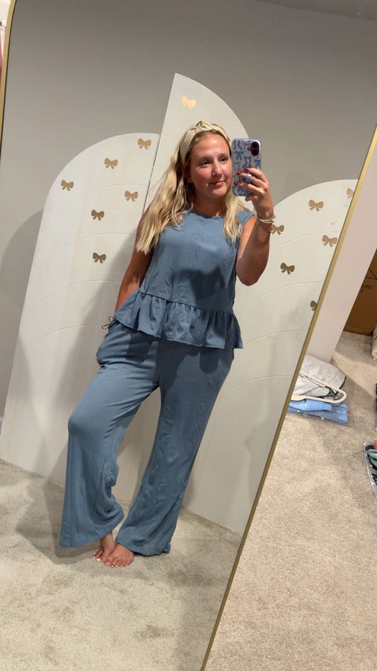 Dusty Blue Ruffle Tank Set