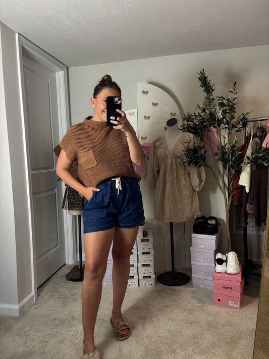 Drawstring Dark Denim Shorts