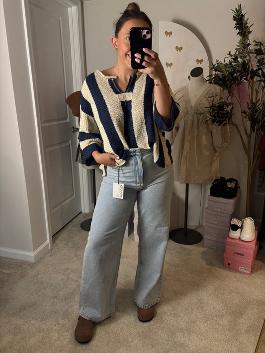 PRE ORDER (ship 10.10) Navy Striped Sweater Top