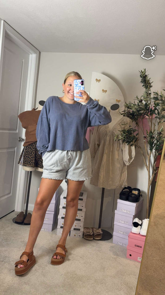 Heather Gray Ruffle Lounge Shorts