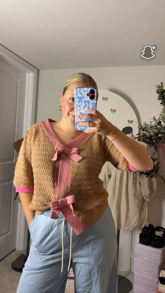Strawberry Mocha Bow Cardigan/Top