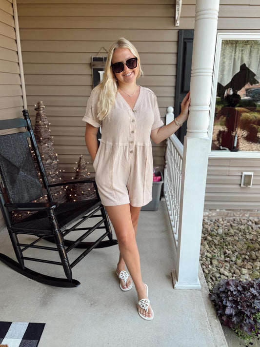 Tan Ribbed Romper